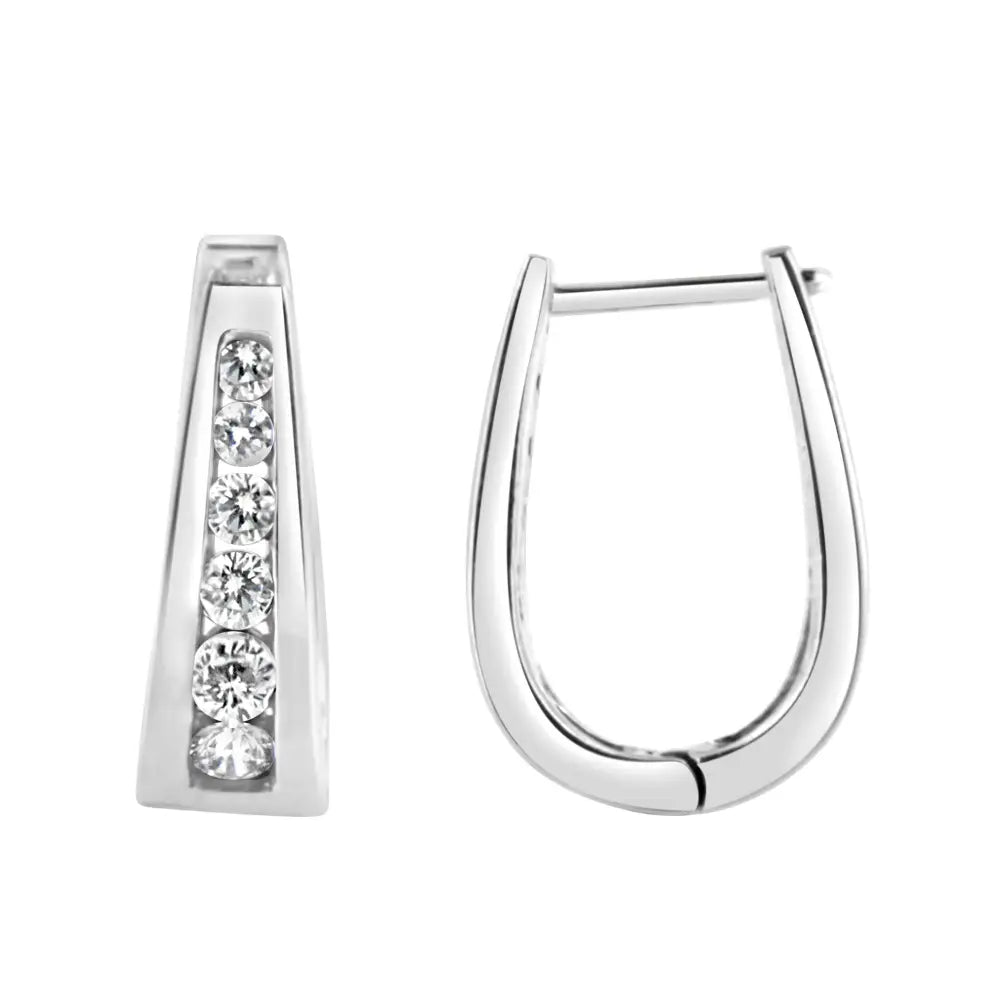 14k White Gold Channel-set Brilliant Round-cut Diamond Hoop Earrings (i-j Color I2-i3 Clarity) - Fine Jewelry us Direct