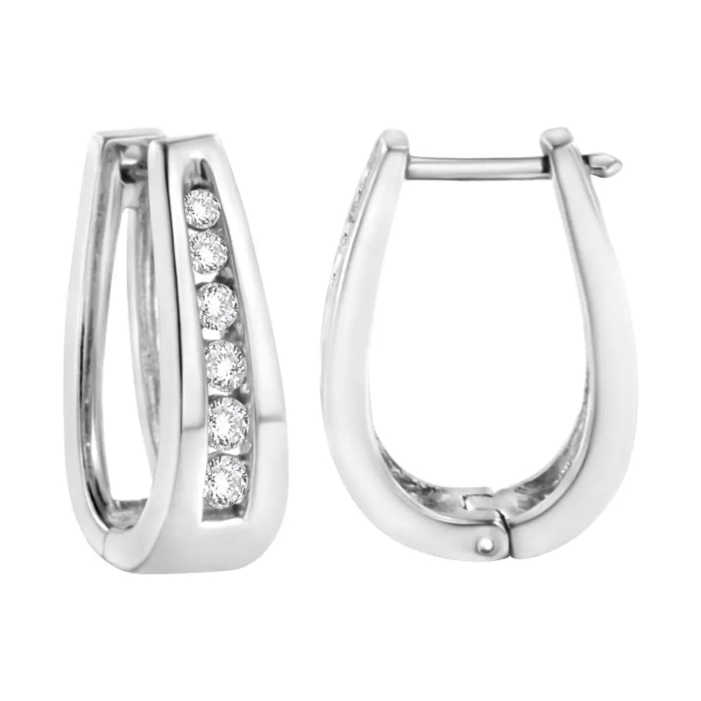 14k White Gold Channel-set Brilliant Round-cut Diamond Hoop Earrings (i-j Color I2-i3 Clarity) - Fine Jewelry us Direct