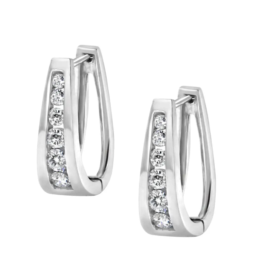 14k White Gold Channel-set Brilliant Round-cut Diamond Hoop Earrings (i-j Color I2-i3 Clarity) - Fine Jewelry us Direct