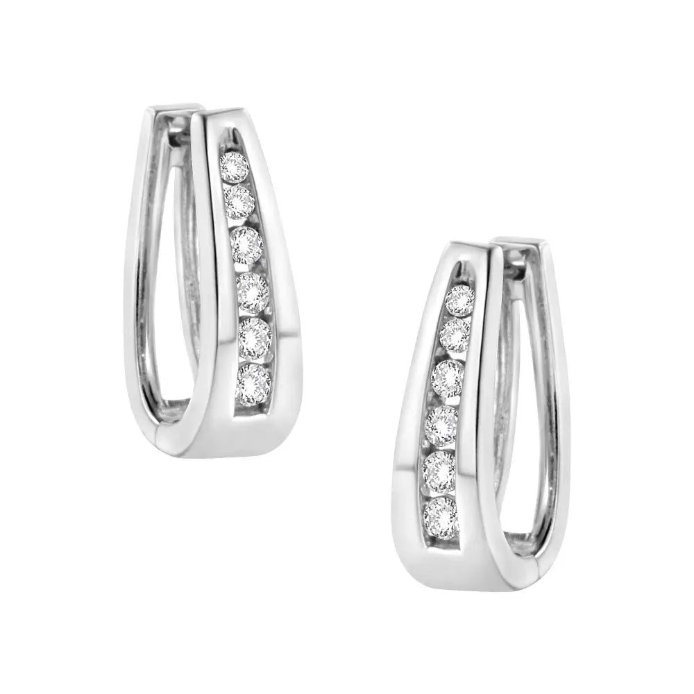 14k White Gold Channel-set Brilliant Round-cut Diamond Hoop Earrings (i-j Color I2-i3 Clarity) - Fine Jewelry us Direct