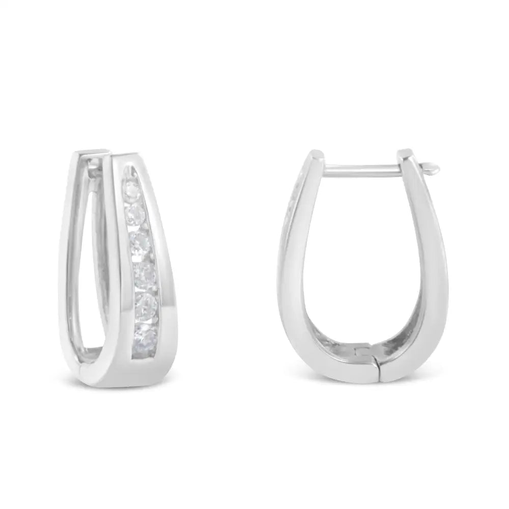 14k White Gold Channel-set Brilliant Round-cut Diamond Hoop Earrings (i-j Color I2-i3 Clarity) - Fine Jewelry us Direct