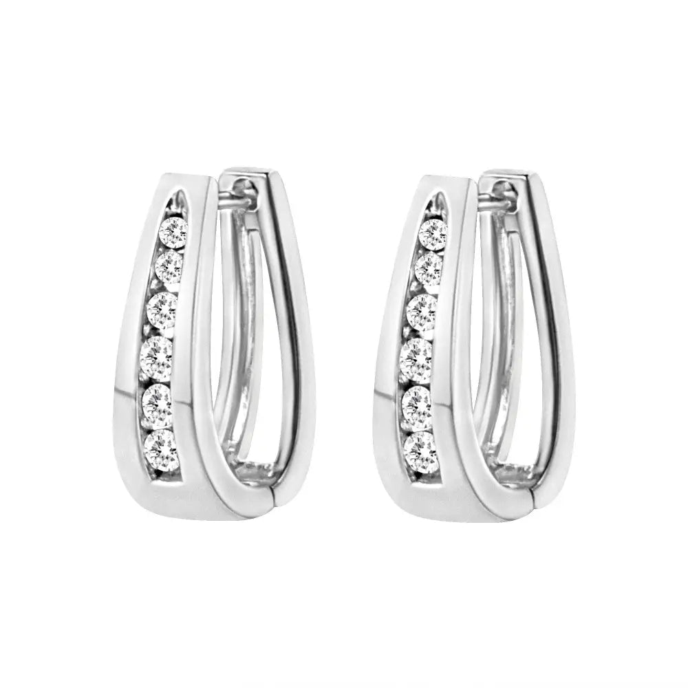 14k White Gold Channel-set Brilliant Round-cut Diamond Hoop Earrings (i-j Color I2-i3 Clarity) - Fine Jewelry us Direct