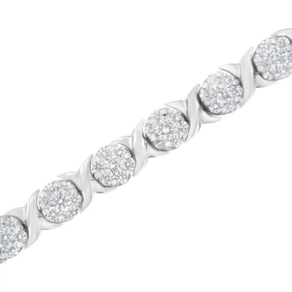 14k White Gold 4.88 Cttw Diamond Cluster & X-link Tennis Bracelet - 7’’