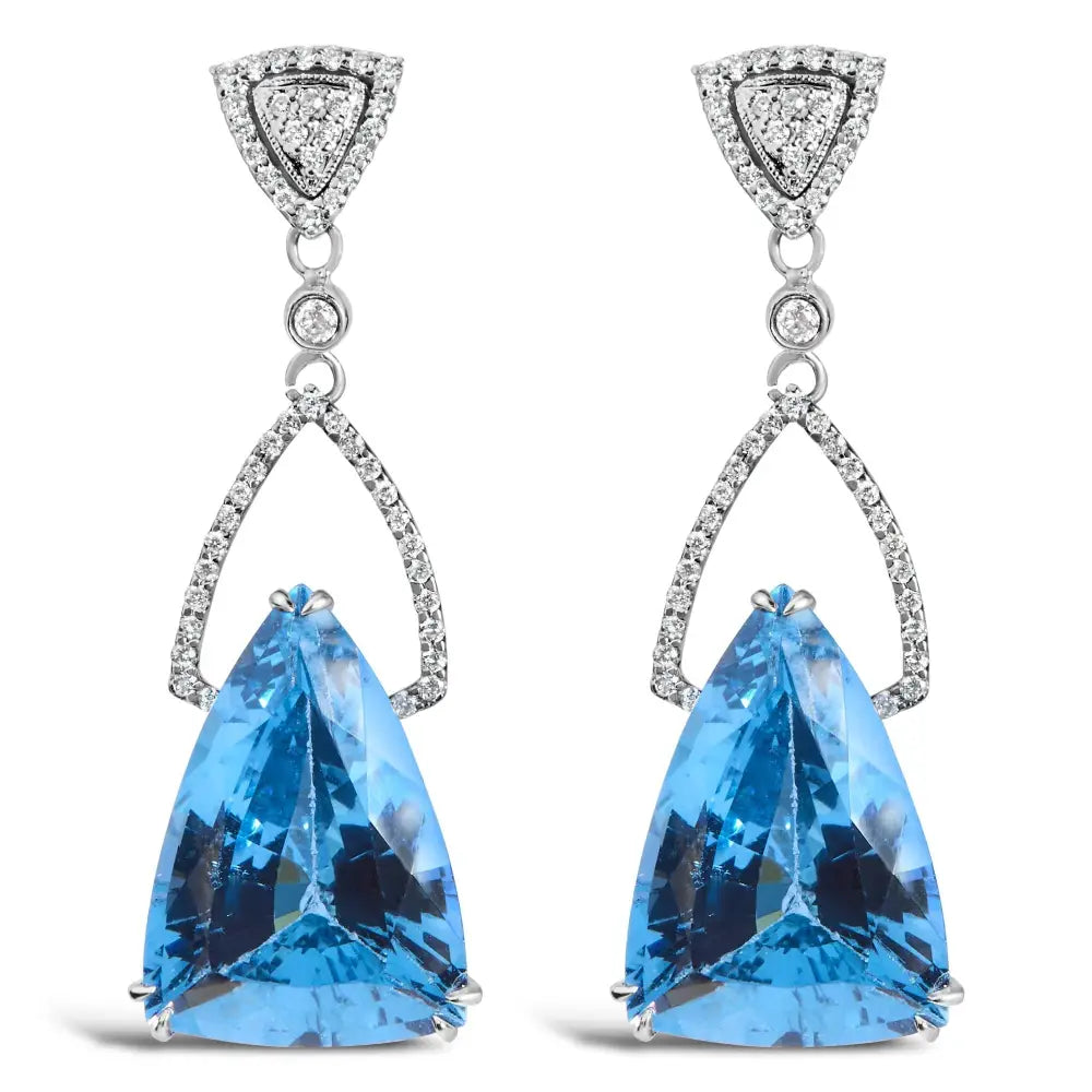 14k White Gold Earrings 4/5 Cttw Diamond and 18x11 Mm Trillion Cut Blue Topaz Drop Dangle (f-g Color Vs2-si1 Clarity)