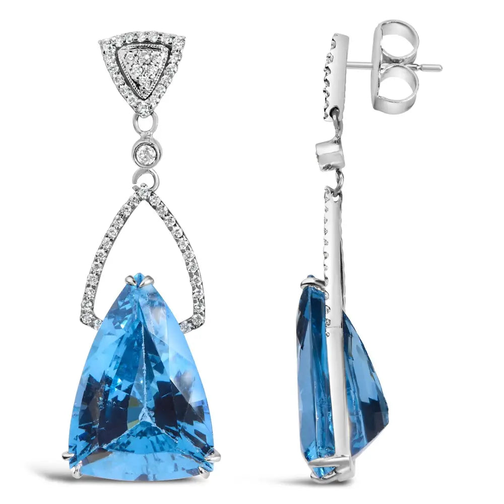 14k White Gold Earrings 4/5 Cttw Diamond and 18x11 Mm Trillion Cut Blue Topaz Drop Dangle (f-g Color Vs2-si1 Clarity)