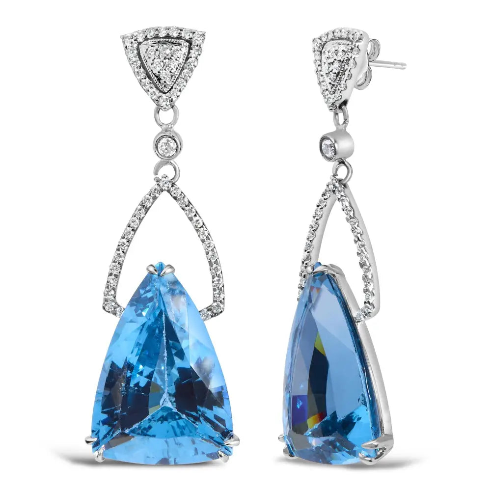 14k White Gold Earrings 4/5 Cttw Diamond and 18x11 Mm Trillion Cut Blue Topaz Drop Dangle (f-g Color Vs2-si1 Clarity)