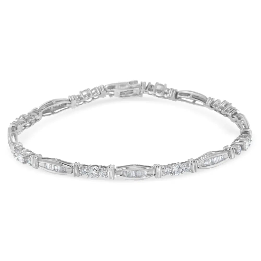 14k White Gold Geometric Pattern Diamond Tennis Bracelet (3 Cttw H-i Color Si2-i1 Clarity) - Fine Jewelry us Direct