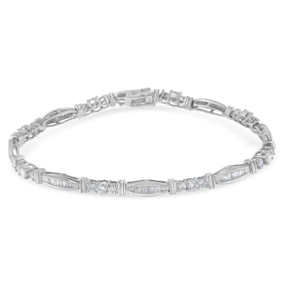 14k White Gold Geometric Pattern Diamond Tennis Bracelet (3 Cttw H-i Color Si2-i1 Clarity) - Fine Jewelry us Direct