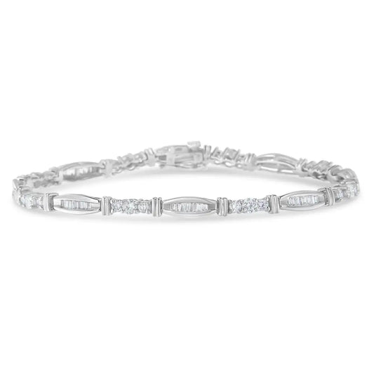 14k White Gold Geometric Pattern Diamond Tennis Bracelet (3 Cttw H-i Color Si2-i1 Clarity) - Fine Jewelry us Direct