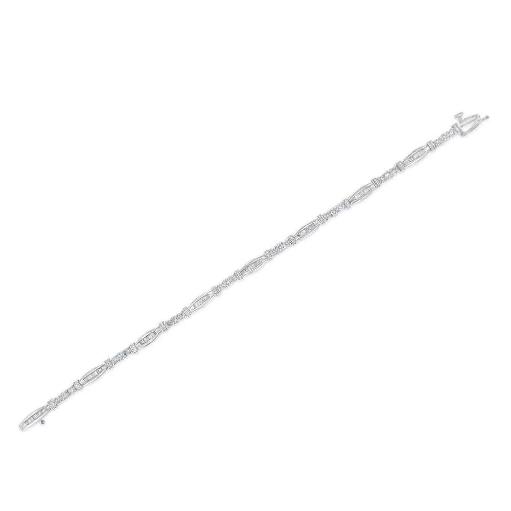 14k White Gold Geometric Pattern Diamond Tennis Bracelet (3 Cttw H-i Color Si2-i1 Clarity) - Fine Jewelry us Direct