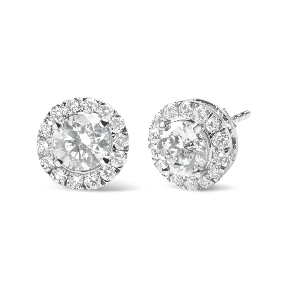 14k White Gold Lab Grown Diamond Solitaire Stud Earrings with Halo (2.00 Cttw F-g Color Vs2-si1 Clarity - Fine Jewelry