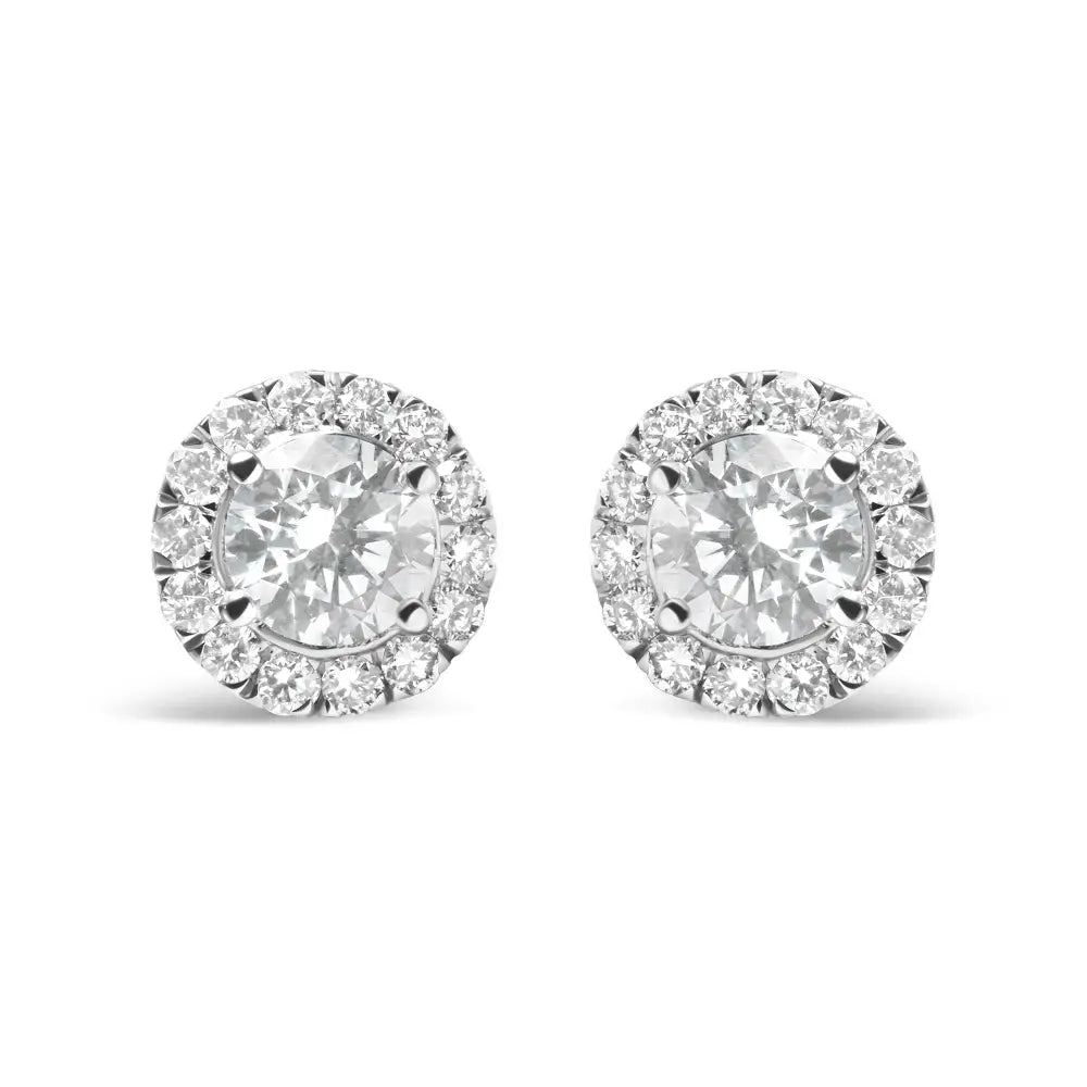 14k White Gold Lab Grown Diamond Solitaire Stud Earrings with Halo (2.00 Cttw F-g Color Vs2-si1 Clarity - Fine Jewelry