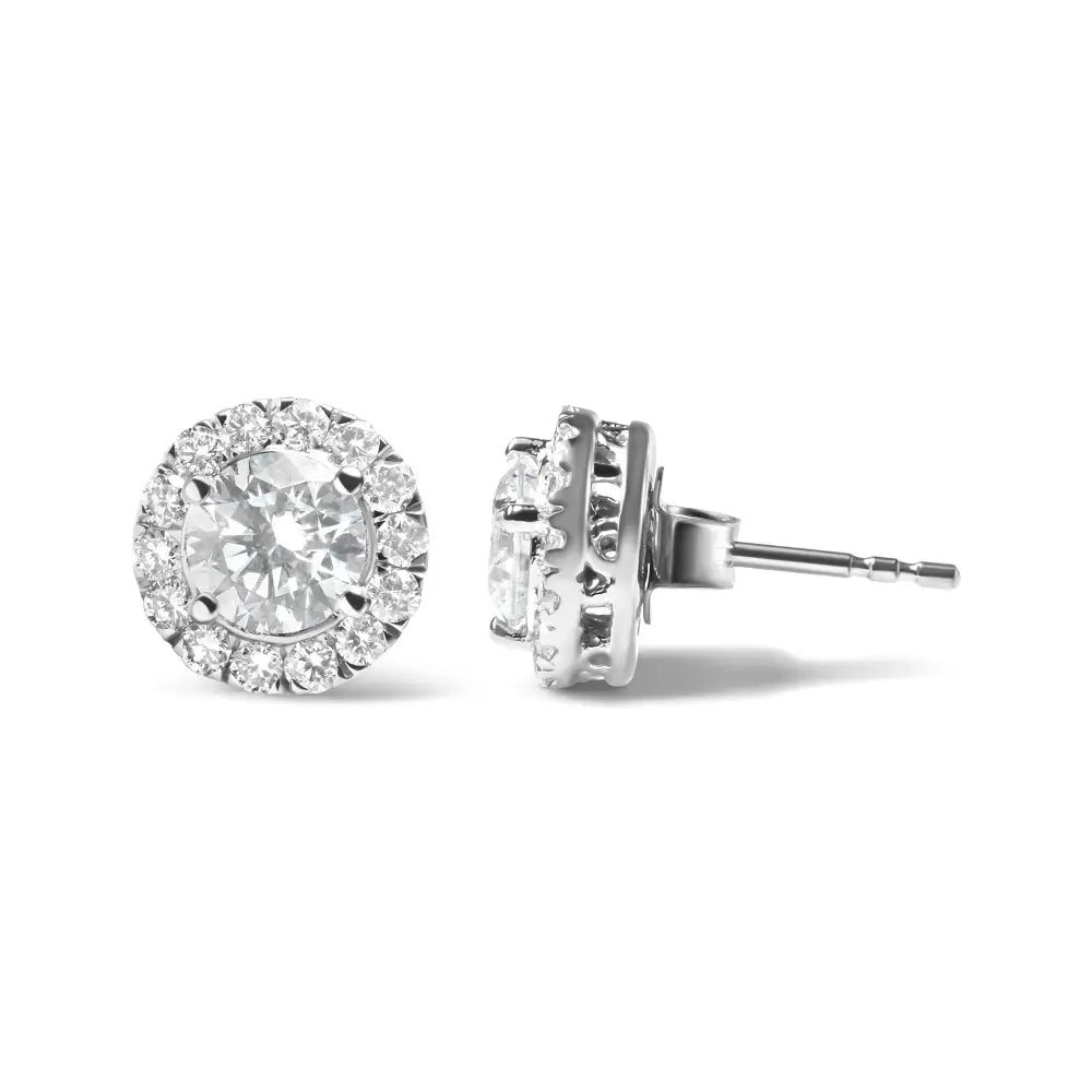 14k White Gold Lab Grown Diamond Solitaire Stud Earrings with Halo (2.00 Cttw F-g Color Vs2-si1 Clarity - Fine Jewelry