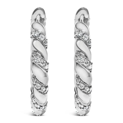 14k White Gold 1.2 Cttw Lab-grown Diamond Swirl Hoop Earrings - 1’’ (f-g