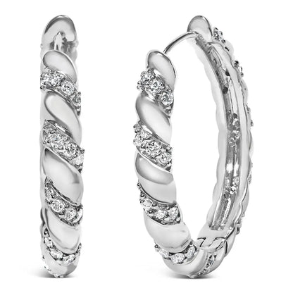 14k White Gold 1.2 Cttw Lab-grown Diamond Swirl Hoop Earrings - 1’’ (f-g