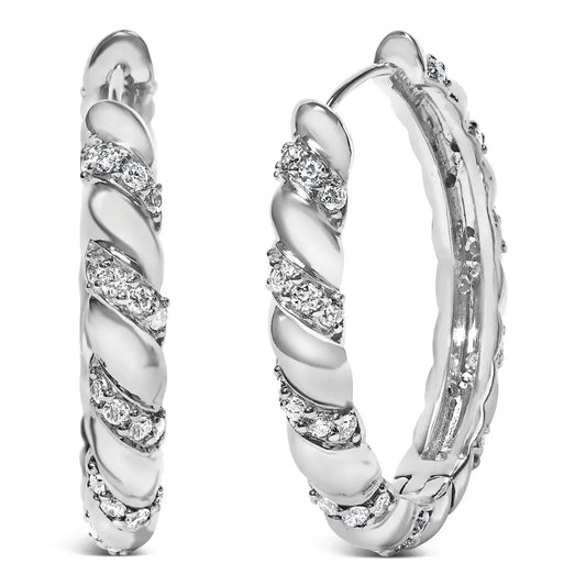 14k White Gold Lab Grown Diamond Swirl Design Hoop Earrings