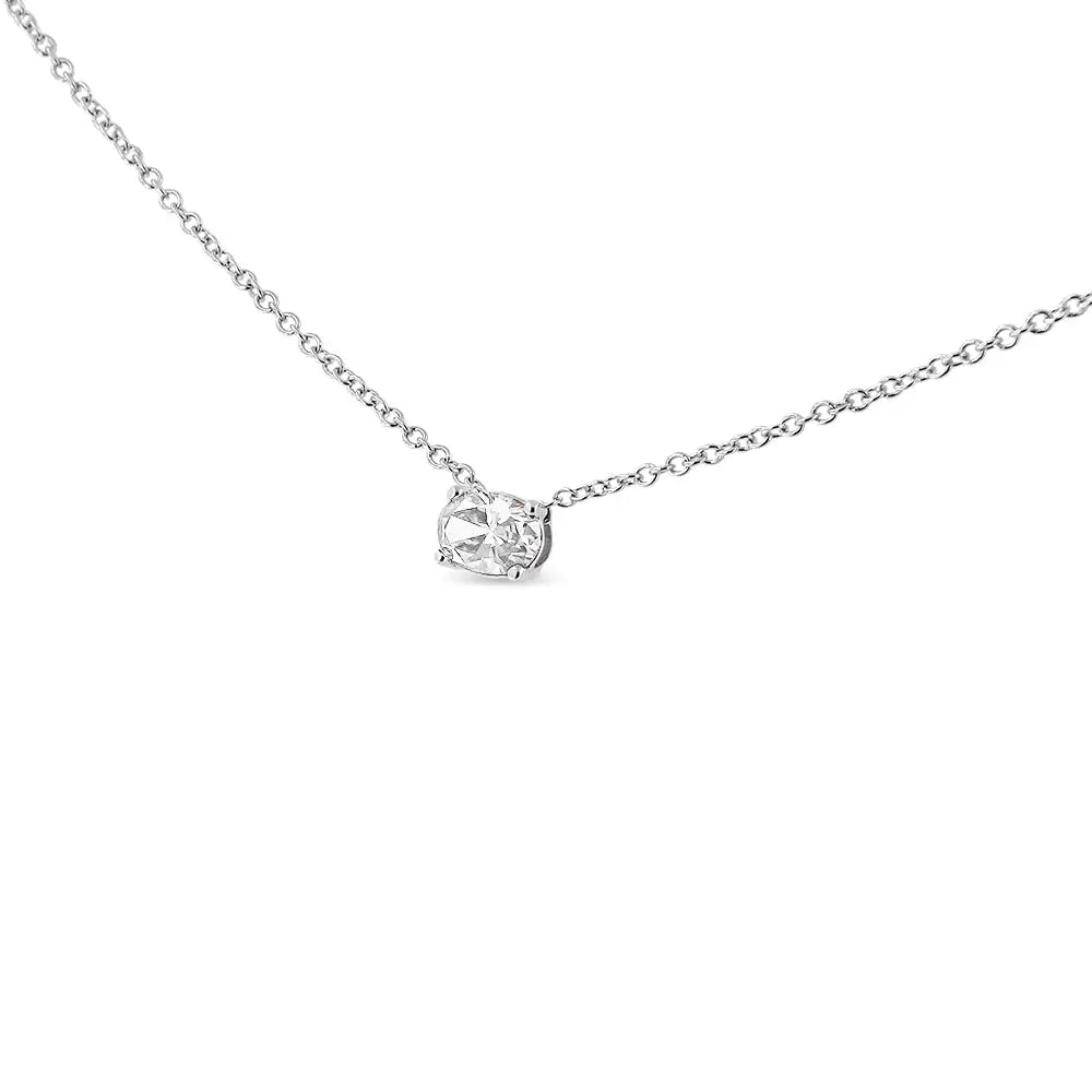 14k White Gold Lab Grown Oval Solitaire Diamond East West 18’’ Pendant Necklace (f-g Color Vs2-si1 Clarity) - Fine