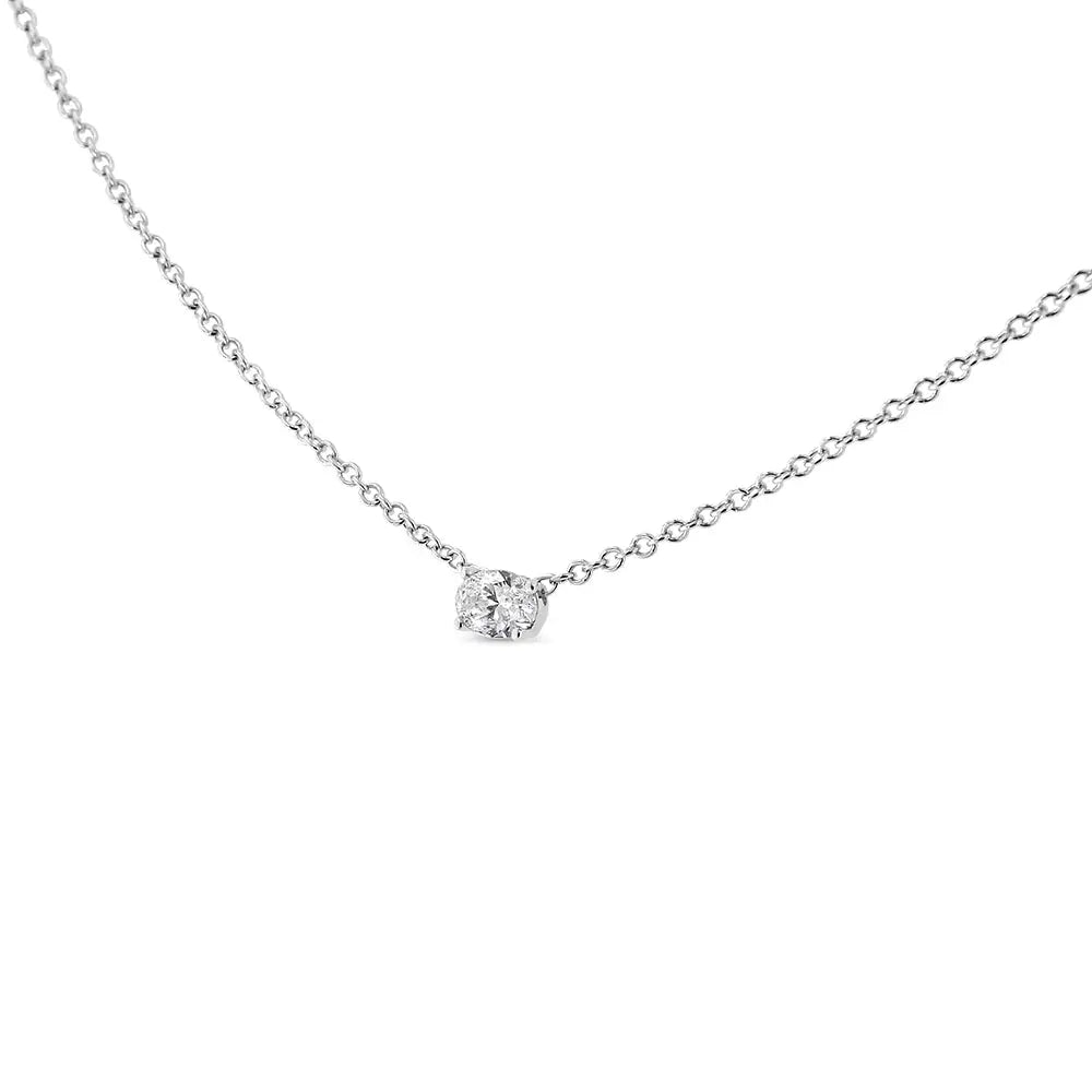 14k White Gold Lab Grown Oval Solitaire Diamond East West 18’’ Pendant Necklace (f-g Color Vs2-si1 Clarity) - Fine