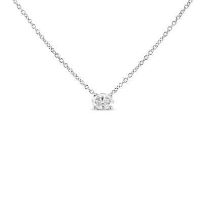 14k White Gold Lab Grown Oval Solitaire Diamond East West 18’’ Pendant Necklace (f-g Color Vs2-si1 Clarity) - Fine