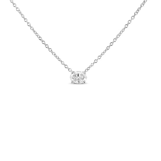 14k White Gold Lab Grown Oval Solitaire Diamond East West 18’’ Pendant Necklace (f-g Color Vs2-si1 Clarity) - Fine