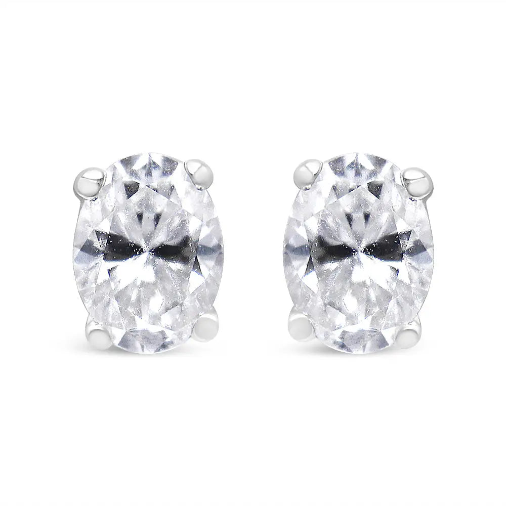 14k White Gold Lab Grown Oval Solitaire Diamond Stud Earrings (f-g Color Vs2-si1 Clarity) - Fine Jewelry us Direct