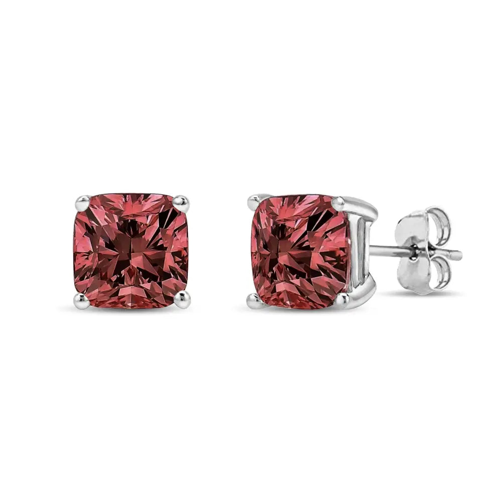 14k White Gold Lab Grown Pink Cushion 4-prong Set Classic Diamond Solitaire Stud Earrings (pink Color Vs1-vs2 Clarity)