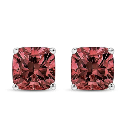 14k White Gold Lab Grown Pink Cushion 4-prong Set Classic Diamond Solitaire Stud Earrings (pink Color Vs1-vs2 Clarity)