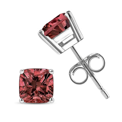 14k White Gold Lab Grown Pink Cushion 4-prong Set Classic Diamond Solitaire Stud Earrings (pink Color Vs1-vs2 Clarity)