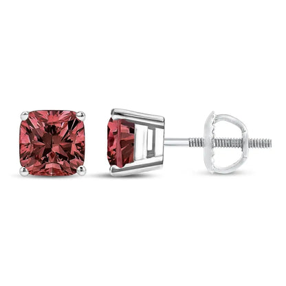 14k White Gold Lab Grown Pink Cushion 4-prong Set Classic Diamond Solitaire Stud Earrings (pink Color Vs1-vs2 Clarity)