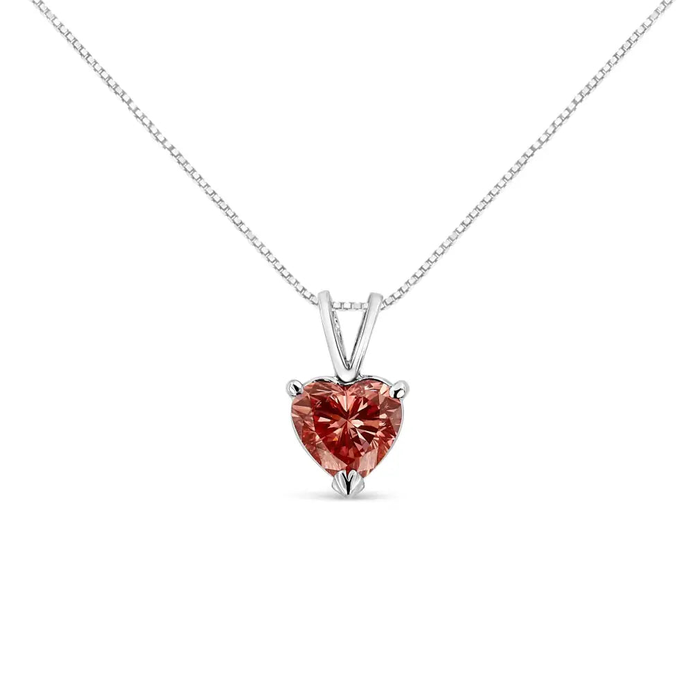 14k White Gold 1.00 Cttw Lab-grown Pink Heart Diamond Pendant Necklace 18’’