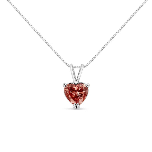 14k White Gold 1.00 Cttw Lab-grown Pink Heart Diamond Pendant Necklace 18’’