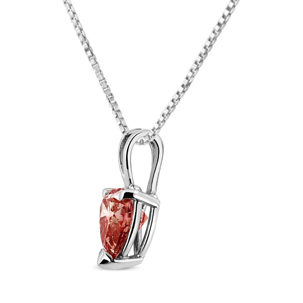 14k White Gold 1.00 Cttw Lab-grown Pink Heart Diamond Pendant Necklace 18’’