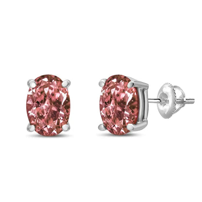 14k White Gold Lab Grown Pink Oval 4 Prong Set Classic Diamond Solitaire Stud Earrings (pink Color Vs2-si1 Clarity)