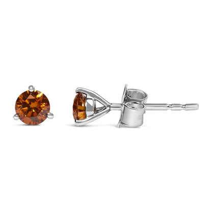 14k White Gold 1/2 Cttw Lab-grown Orange Diamond Martini-set Stud Earrings