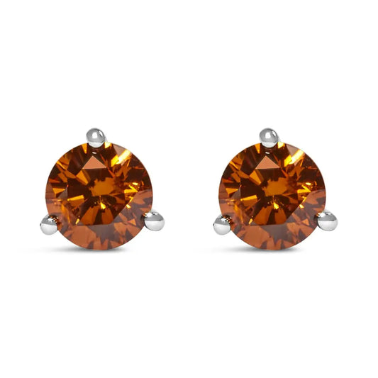 14k White Gold 1/2 Cttw Lab-grown Orange Diamond Martini-set Stud Earrings