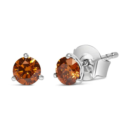 14k White Gold 1/2 Cttw Lab-grown Orange Diamond Martini-set Stud Earrings