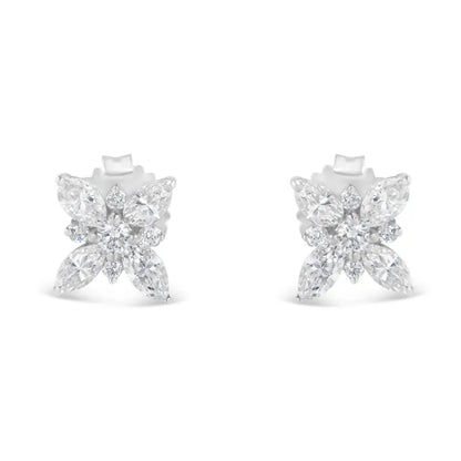 14k White Gold Marquise Diamond Flower Stud Earring (1.00 Cttw H-i Color Si1-si2 Clarity) - Fine Jewelry us Direct