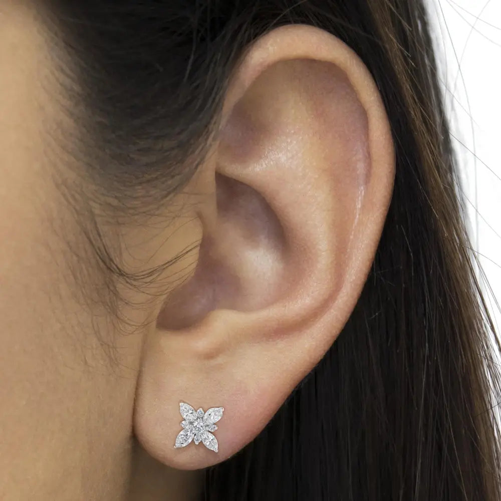 14k White Gold Marquise Diamond Flower Stud Earring (1.00 Cttw H-i Color Si1-si2 Clarity) - Fine Jewelry us Direct