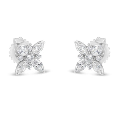 14k White Gold Marquise Diamond Flower Stud Earring (1.00 Cttw H-i Color Si1-si2 Clarity) - Fine Jewelry us Direct