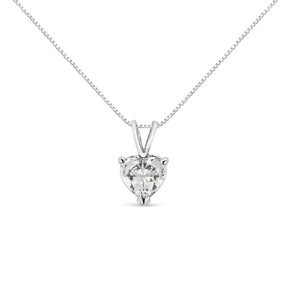 14k White Gold Martini Set 1.00 Cttw Lab Grown Heart Diamond Solitaire 18’’ Pendant Necklace (f-g Color Vs1-vs2