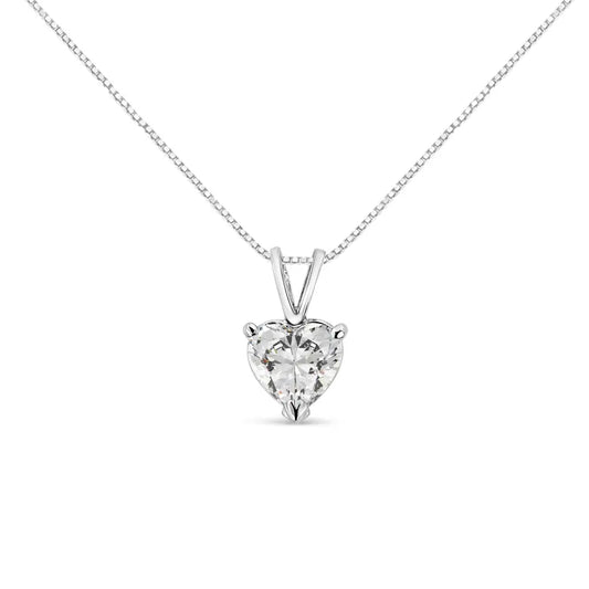 14k White Gold Martini Set 1.00 Cttw Lab Grown Heart Diamond Solitaire 18’’ Pendant Necklace (f-g Color Vs1-vs2