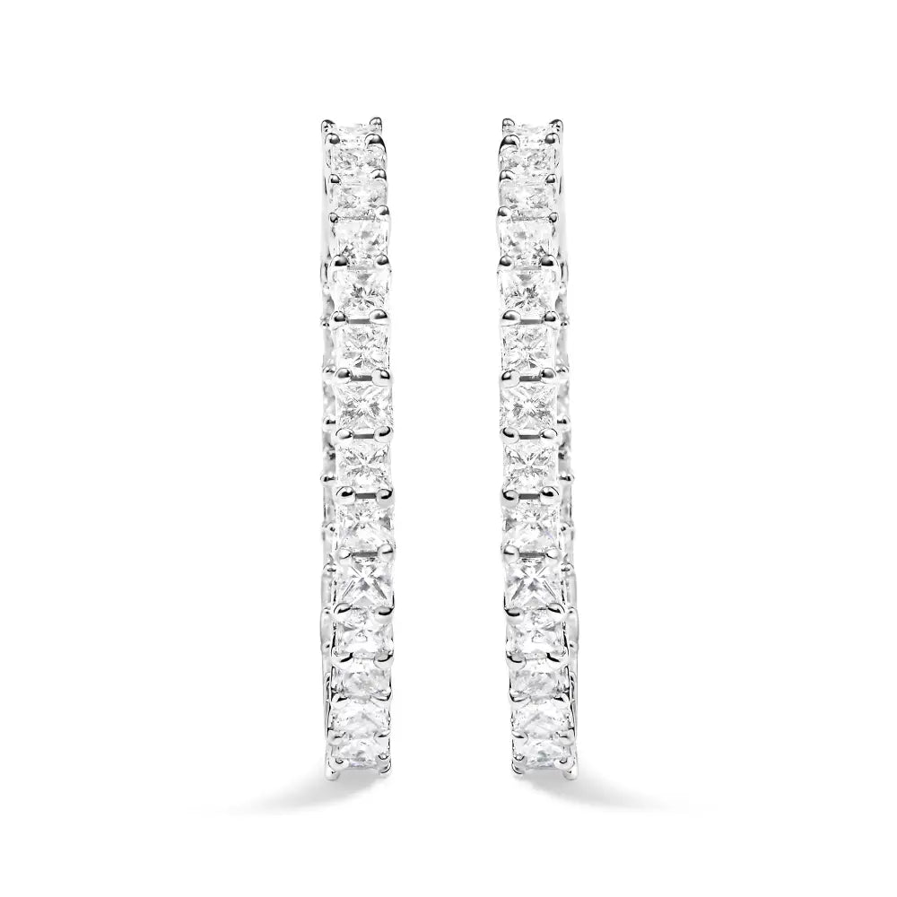 14k White Gold Natural Princess Cut Diamond Inside out Hoop Earrings (g-h Color Si2-i1 Clarity) - Fine Jewelry us Direct