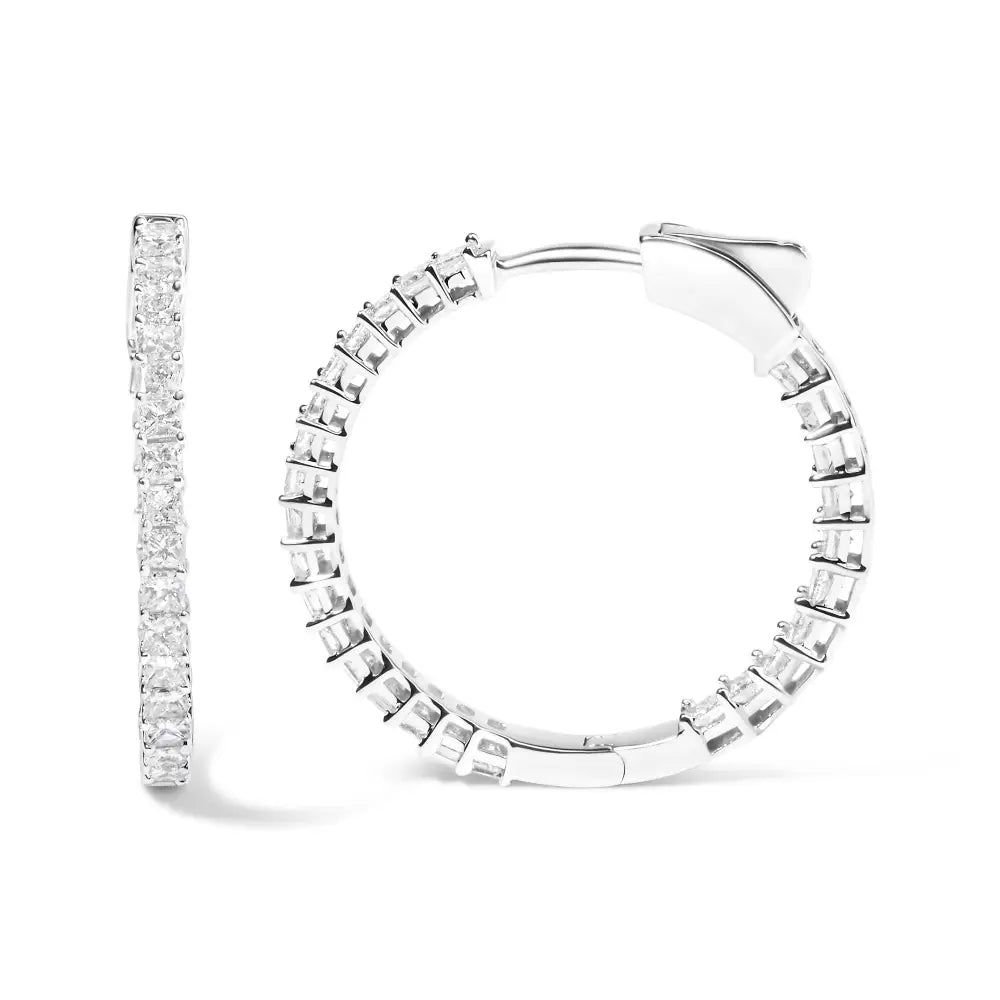 14k White Gold Natural Princess Cut Diamond Inside out Hoop Earrings (g-h Color Si2-i1 Clarity) - Fine Jewelry us Direct