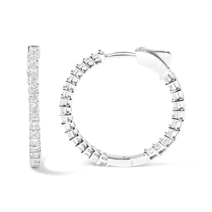 14k White Gold Natural Princess Cut Diamond Inside out Hoop Earrings (g-h Color Si2-i1 Clarity) - Fine Jewelry us Direct