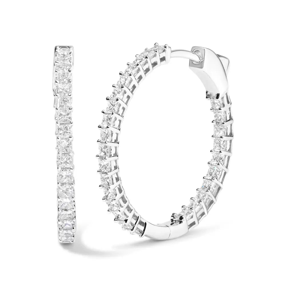 14k White Gold Natural Princess Cut Diamond Inside out Hoop Earrings (g-h Color Si2-i1 Clarity) - Fine Jewelry us Direct