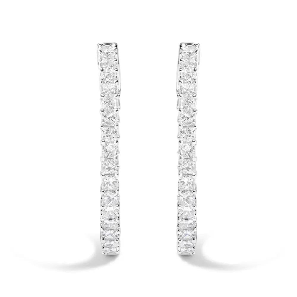 14k White Gold Natural Princess Cut Diamond Inside out Hoop Earrings (g-h Color Si2-i1 Clarity) - Fine Jewelry us Direct