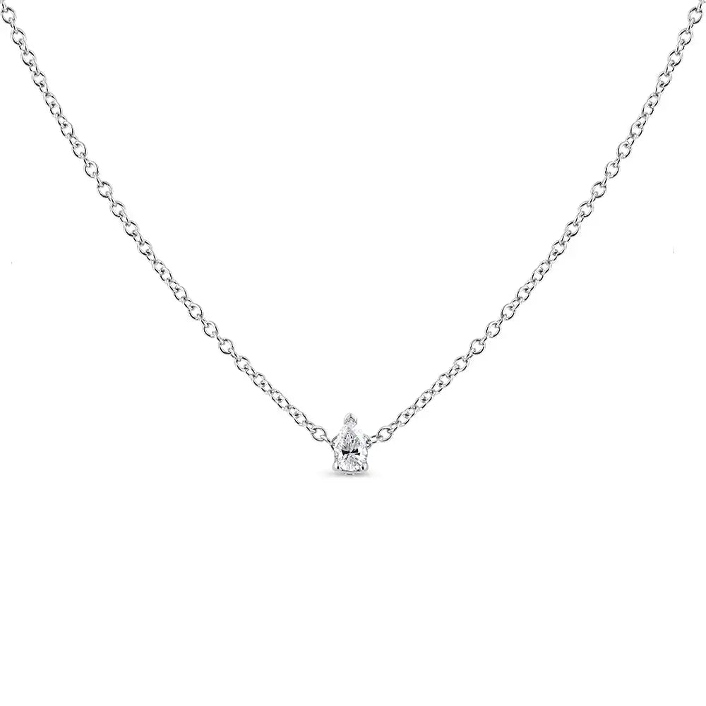 14k White Gold Pear Shape Lab Grown Diamond Solitaire Pendant Necklace (f-g Color Vs2-si1 Clarity) - Fine Jewelry