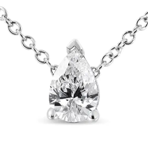 14k White Gold Pear Shape Lab Grown Diamond Solitaire Pendant Necklace (f-g Color Vs2-si1 Clarity) - Fine Jewelry