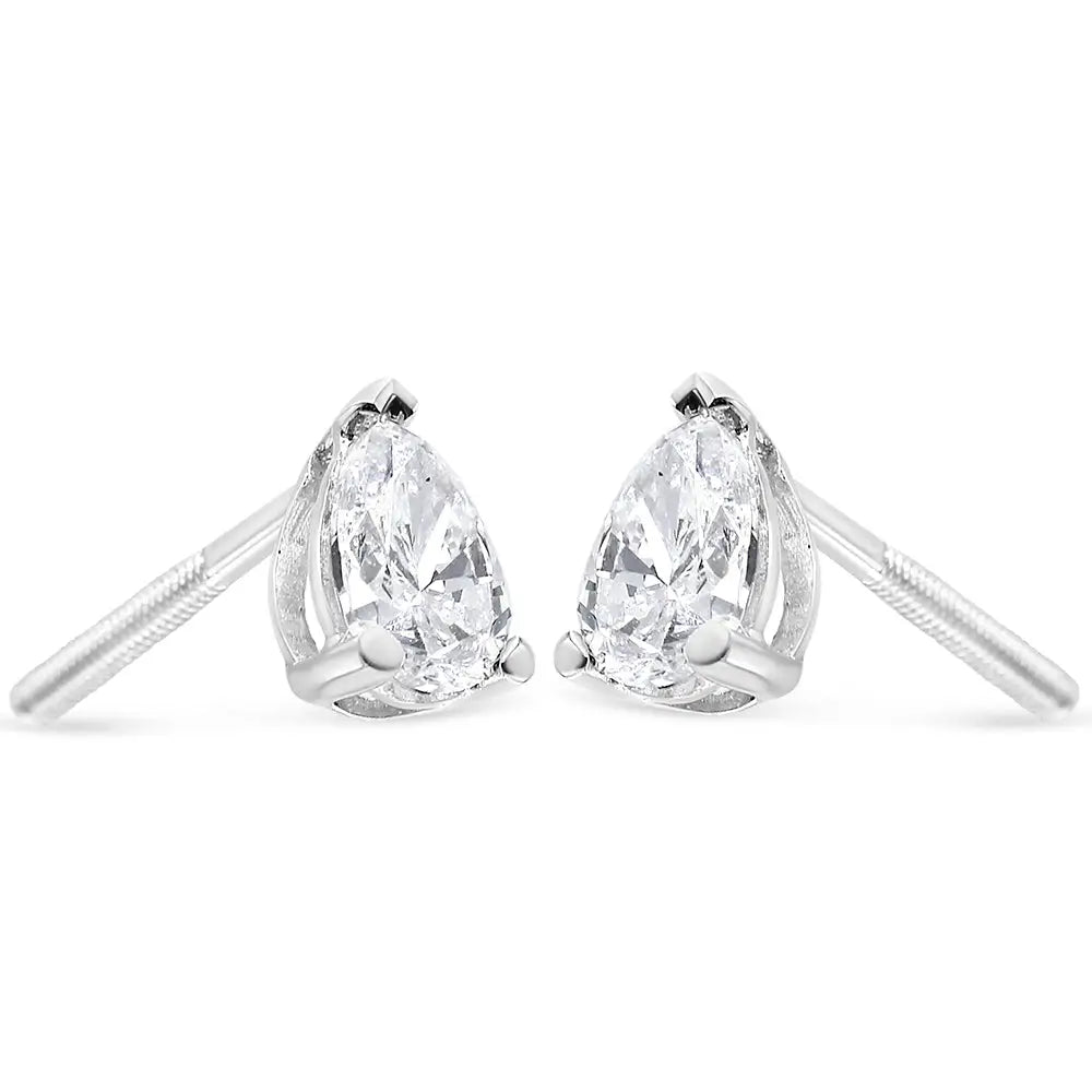 14k White Gold Pear Shape Solitaire Lab Grown Diamond Stud Earrings (f-g Color Vs2-si1 Clarity) - Fine Jewelry us Direct