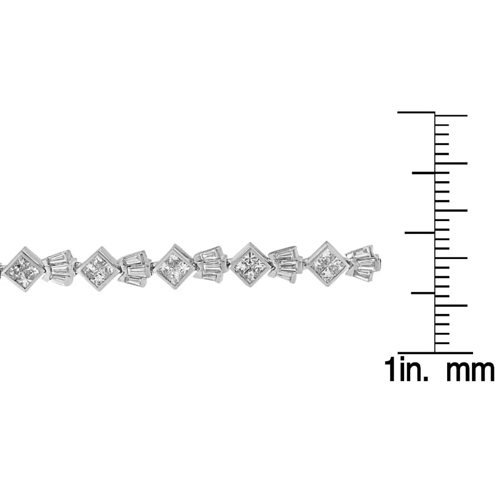 14k White Gold Princess and Baguette Cut Diamond Crown Link Bracelet (7 1/6 Cttw G-h Color Vs1-vs2 Clarity) - Fine